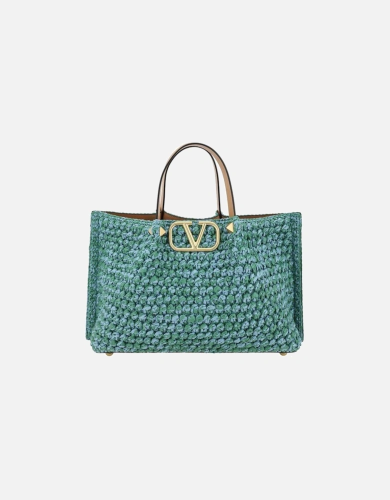 Roman Stud Medium Tote Raffia Women - Light Blue Shoulder Bags