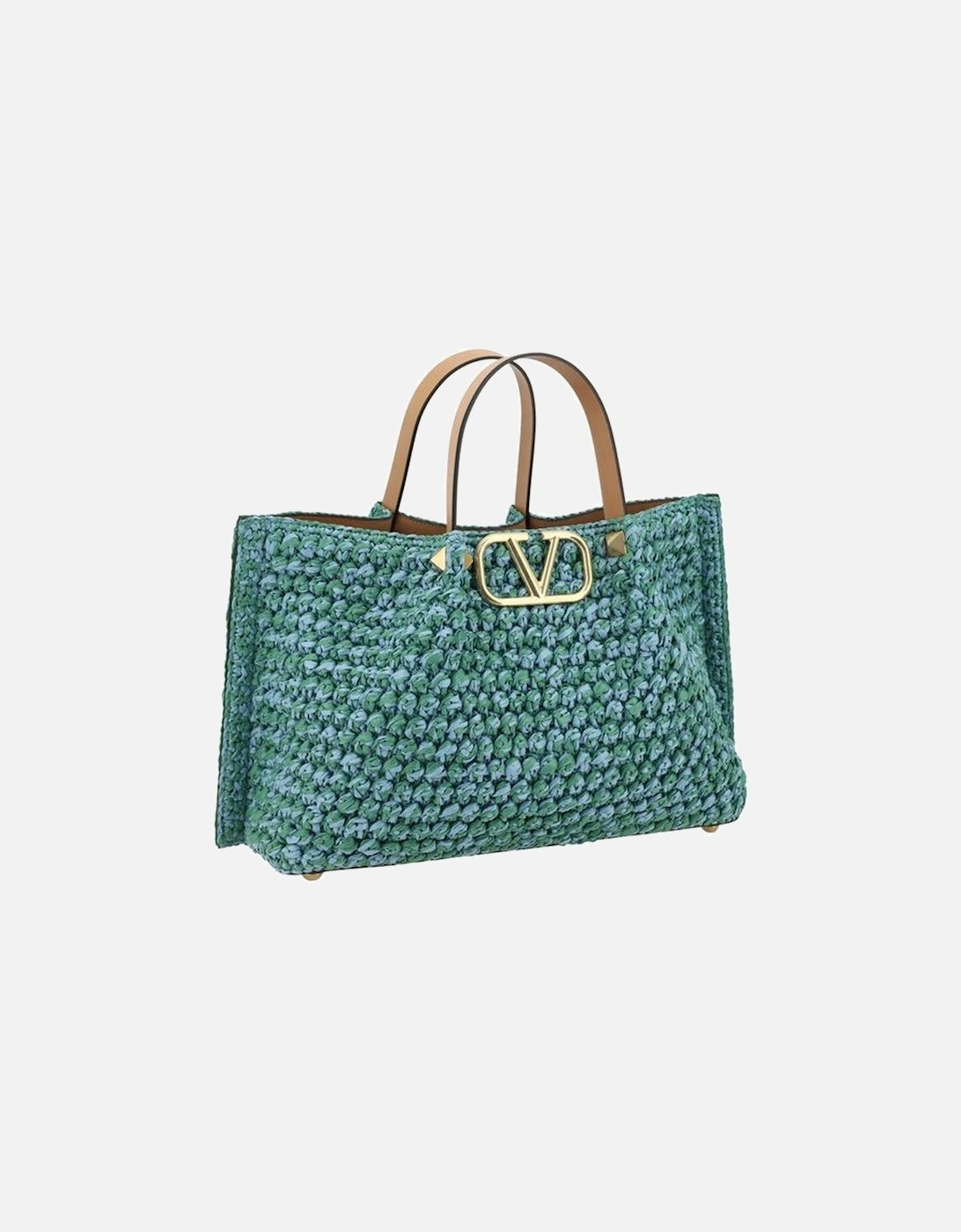 Roman Stud Medium Tote Raffia Women - Light Blue Shoulder Bags