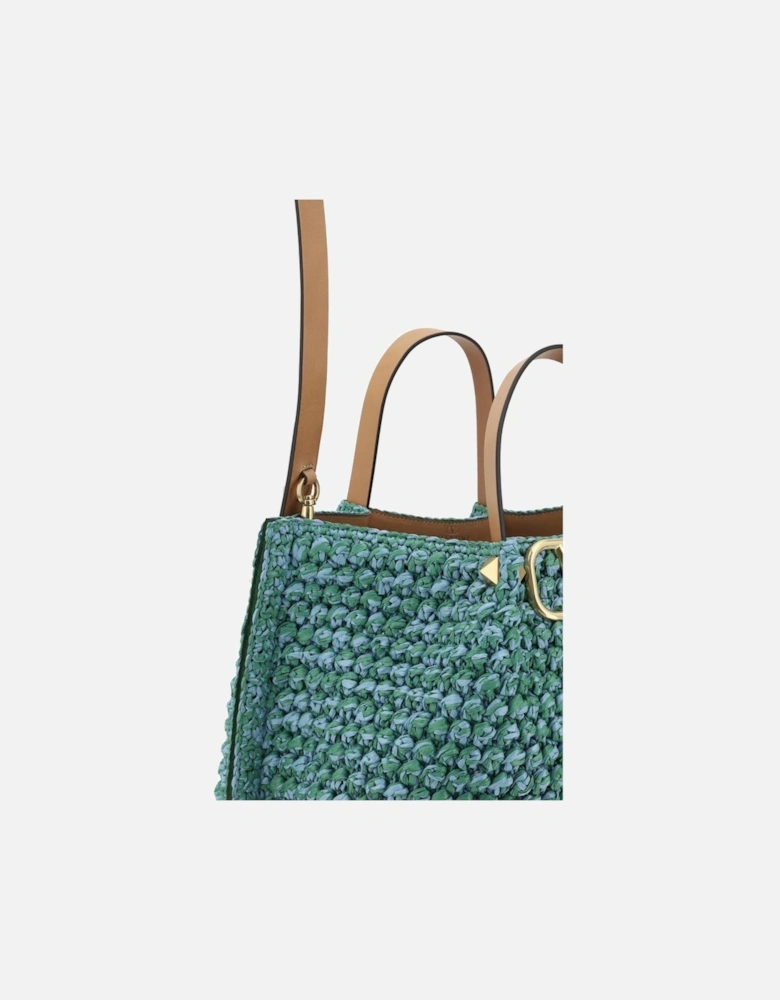 Roman Stud Medium Tote Raffia Women - Light Blue Shoulder Bags