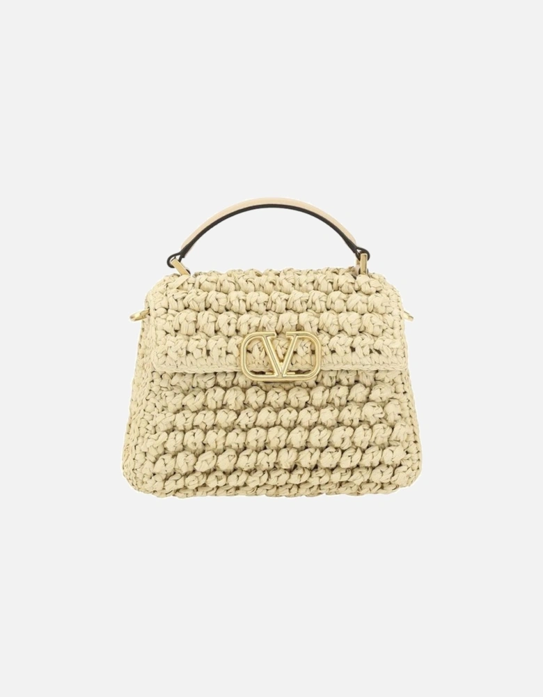 Roman Stud Crochet Raffia Handbag Women - Beige