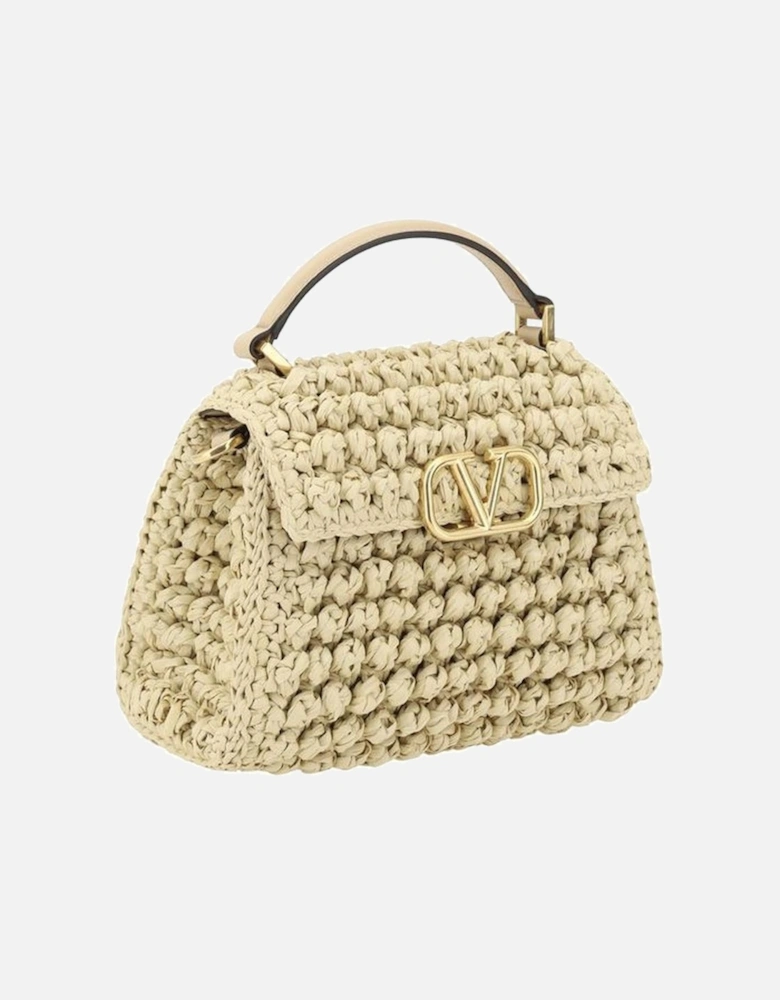 Roman Stud Crochet Raffia Handbag Women - Beige