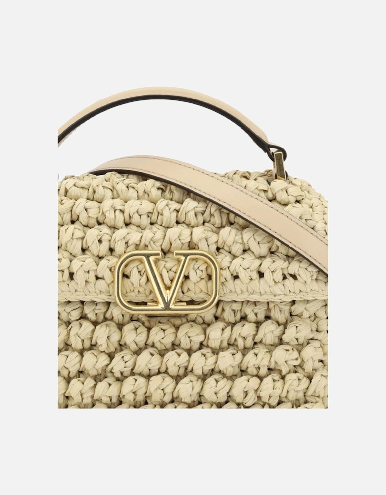 Roman Stud Crochet Raffia Handbag Women - Beige