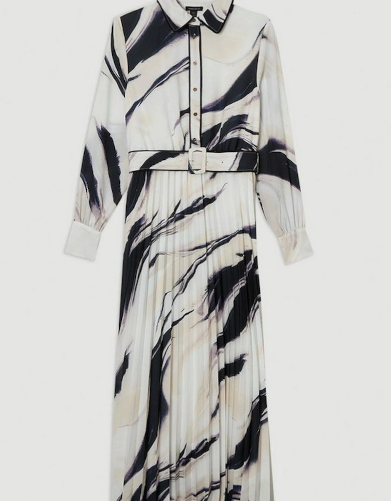 Printed Georgette Belted Pleated Woven Midi Dress