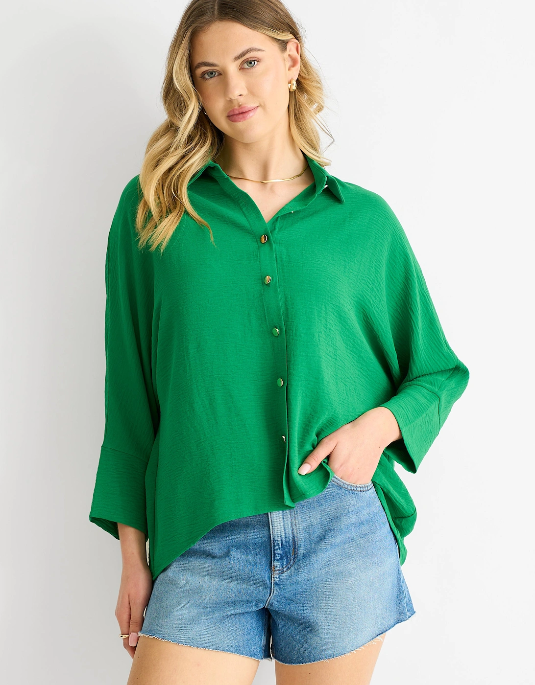 Mid Green Kimono Oversized Blouse, 5 of 4