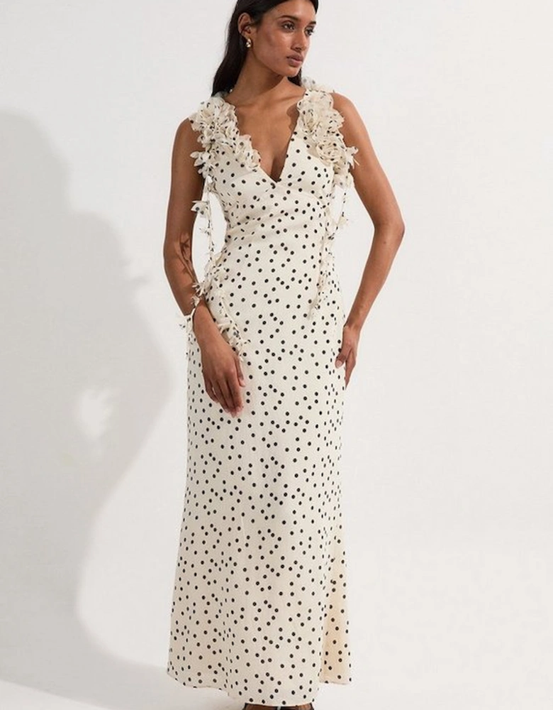 Applique Spot Printed Halter Neck Woven Maxi Dress