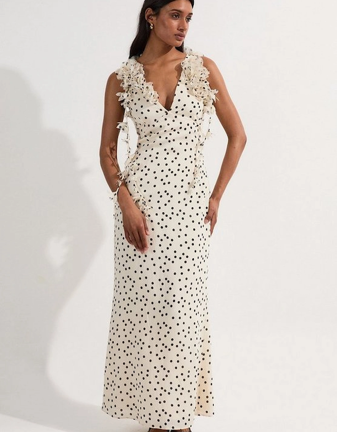 Applique Spot Printed Halter Neck Woven Maxi Dress, 4 of 3