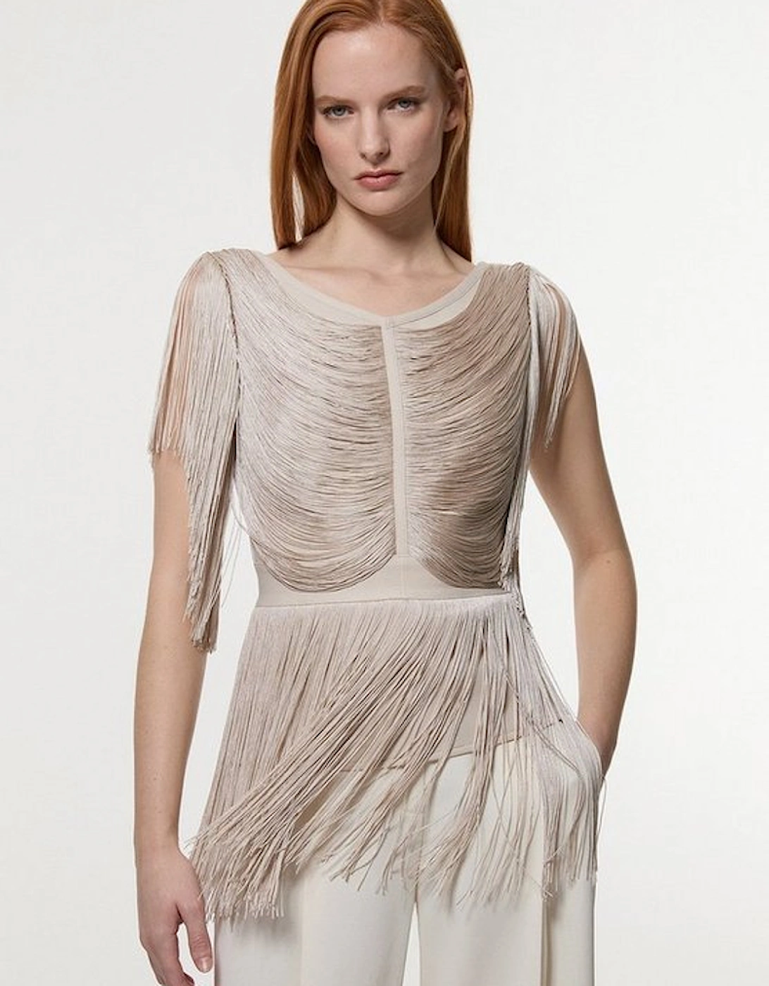 Draped Fringe Knitted Top