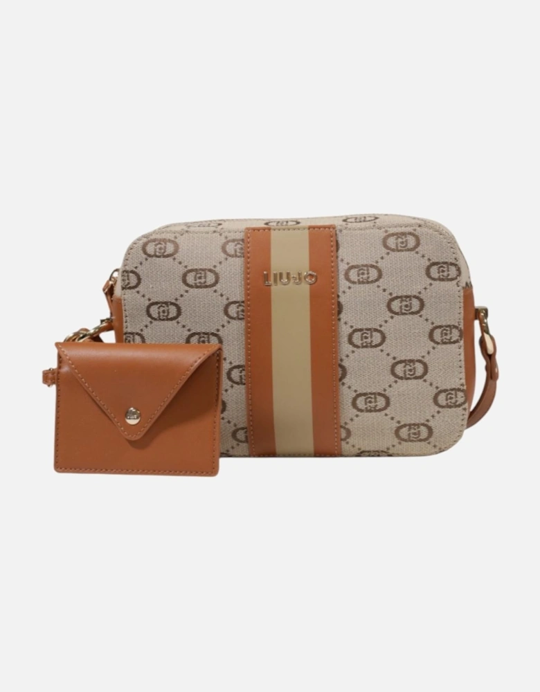 Printed Zip Fastening Bag with Inside Pockets Women - Beige