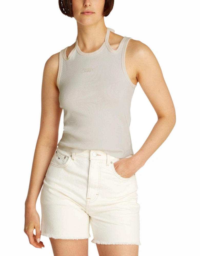 Sleeveless Round Neck Slip-On Top Women - White