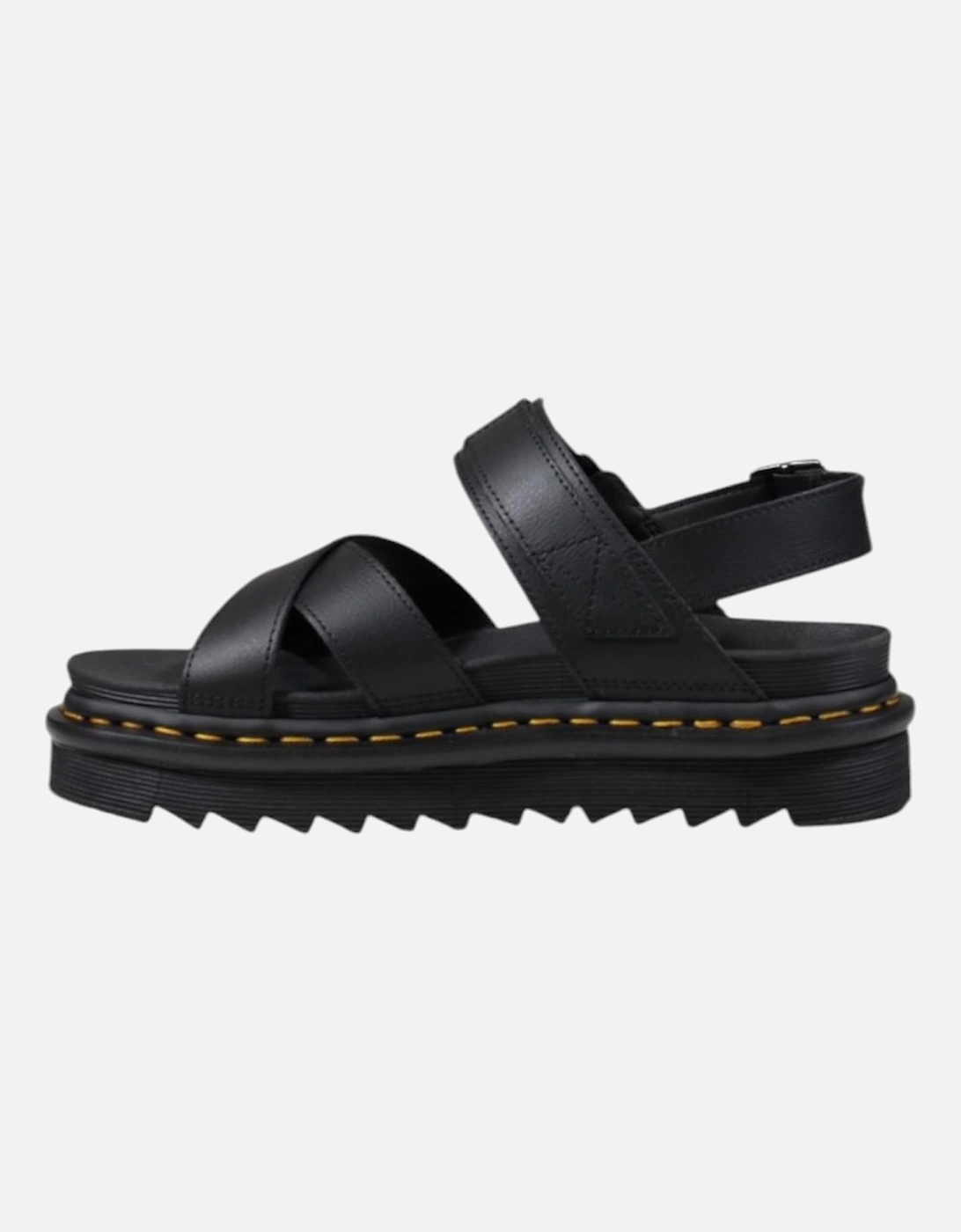 Buckle Strap Leather Sandals with Rubber Sole Women - Black