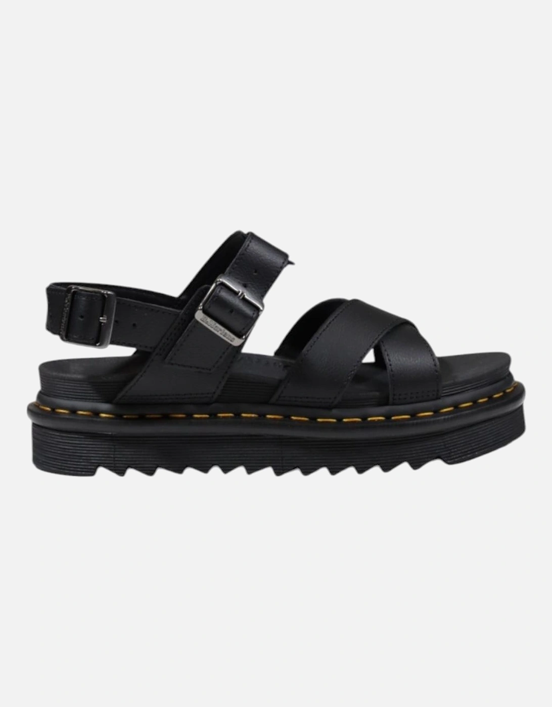 Buckle Strap Leather Sandals with Rubber Sole Women - Black, 4 of 3