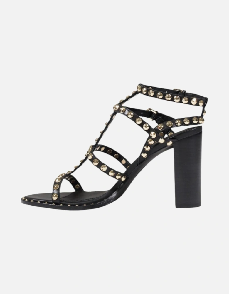 Polka Dot Buckle Sandals with Block Heel Women - Black