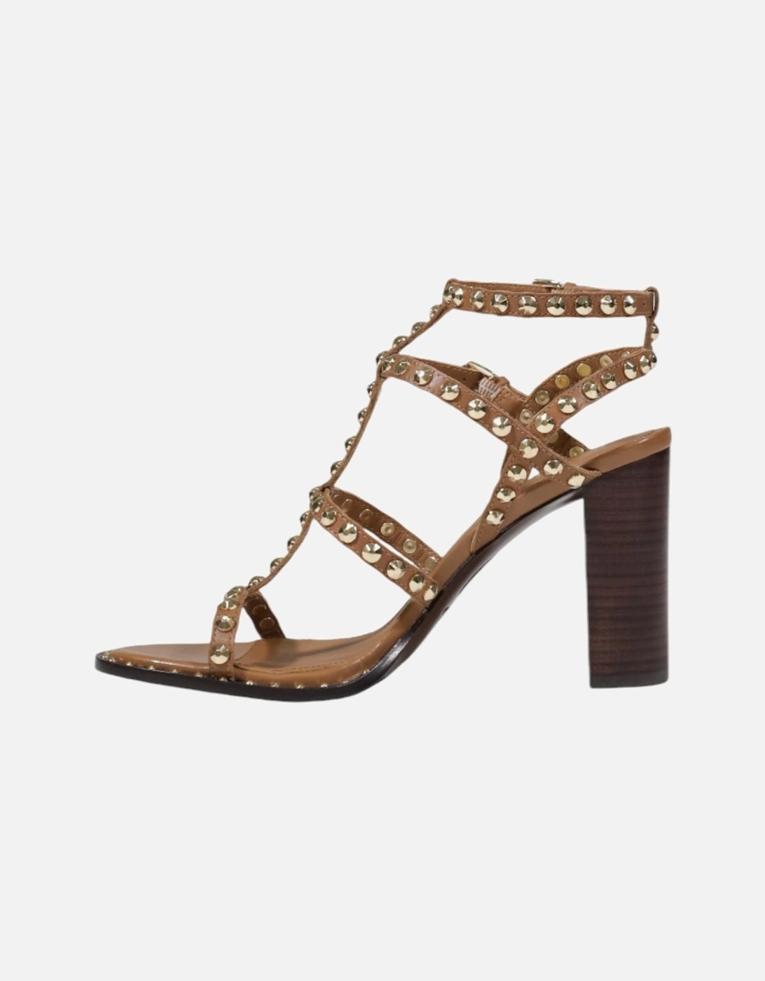 Block Heel Leather Sandals with Buckle Women - Brown