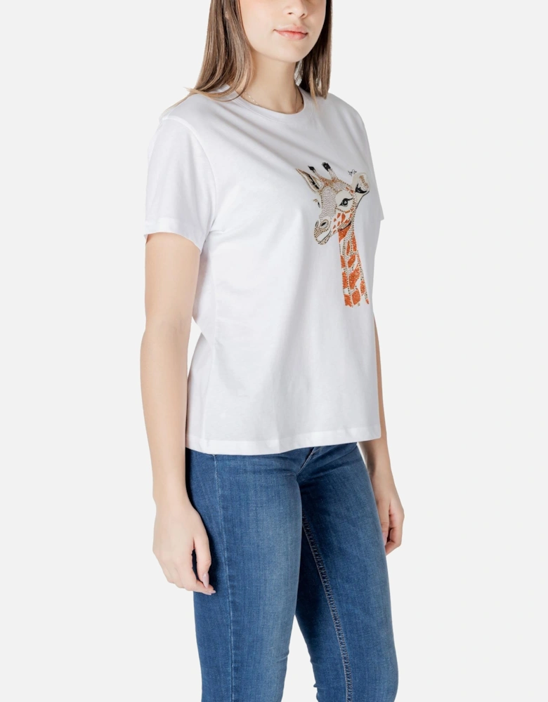 Printed Cotton Round Neck T-shirt Women - White Shirts