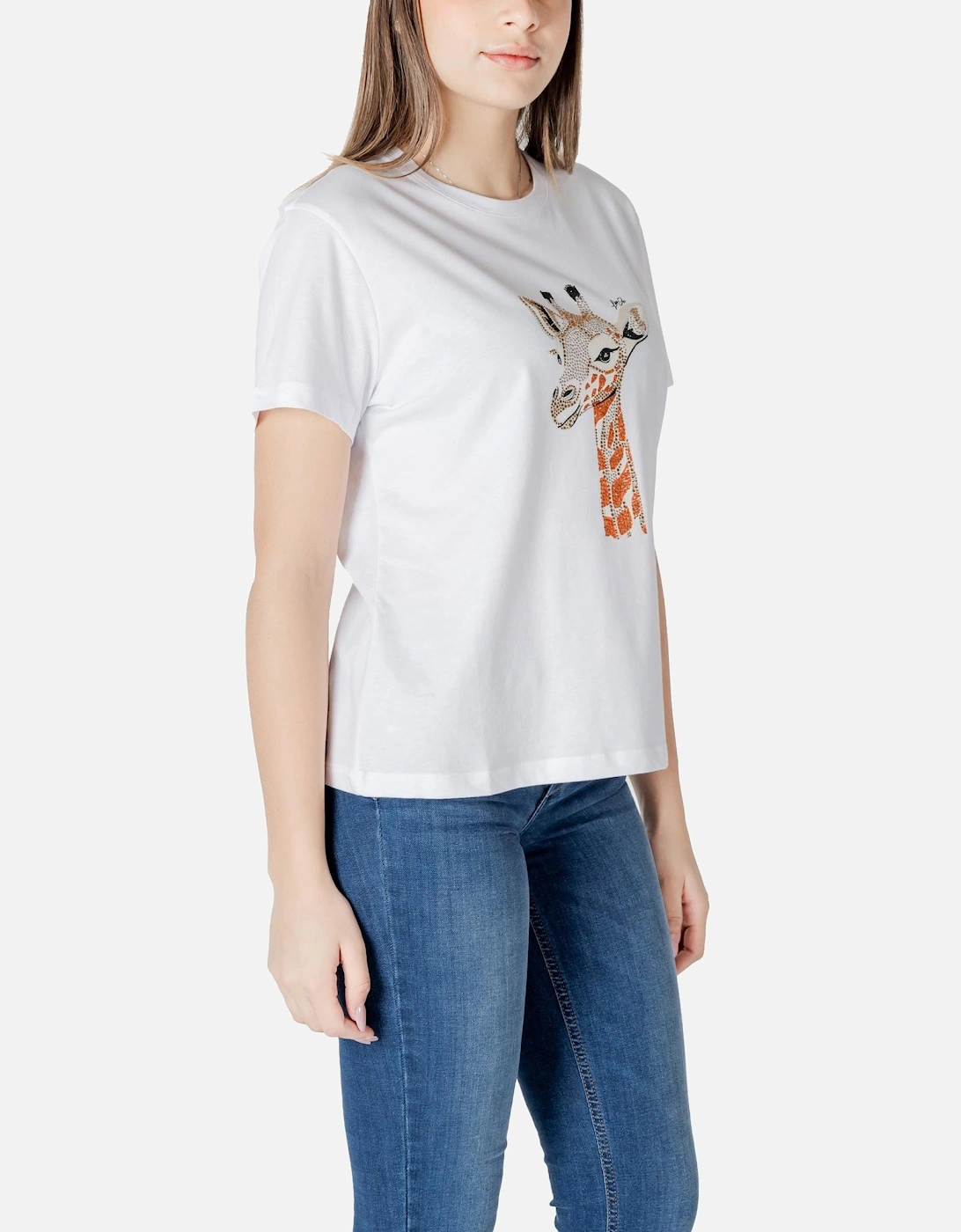 Printed Cotton Round Neck T-shirt Women - White Shirts