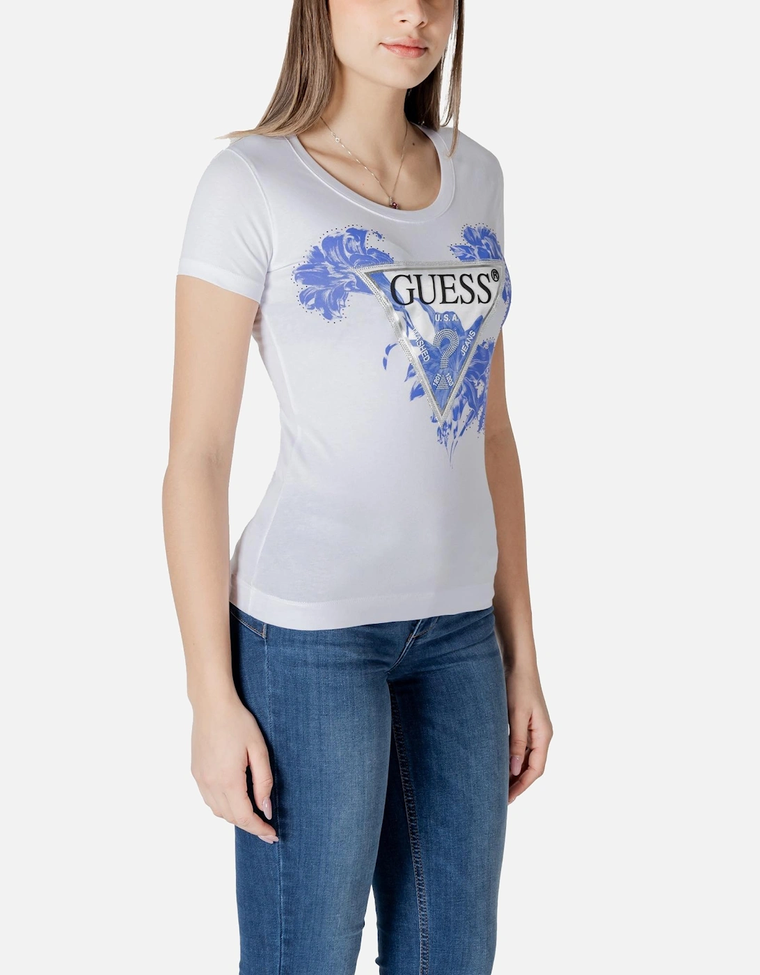 Printed Short Sleeve Round Neck T-shirt Women - White Shirts
