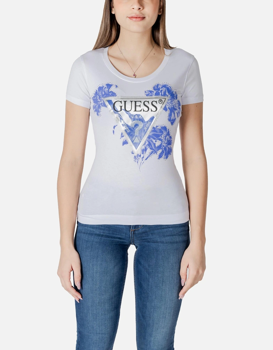 Printed Short Sleeve Round Neck T-shirt Women - White Shirts, 4 of 3