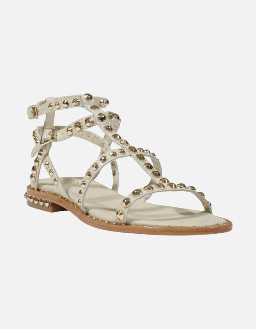 Leather Buckle Bow Sandals Women - Beige