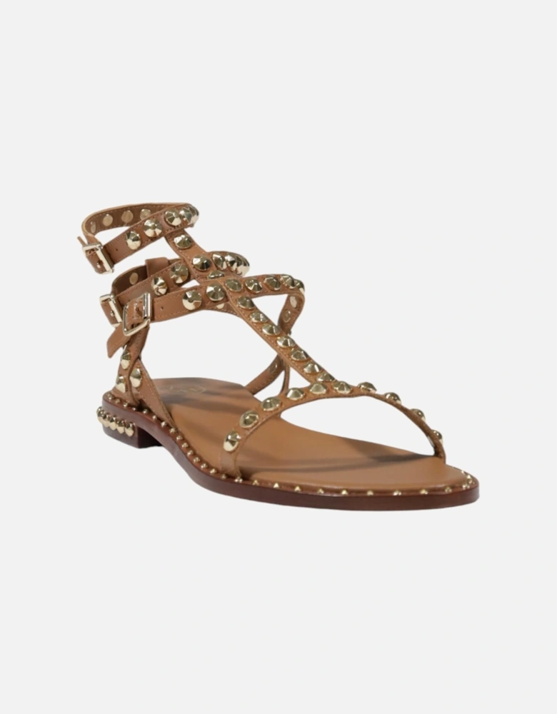 Leather Buckle Bow Sandals Women - Beige