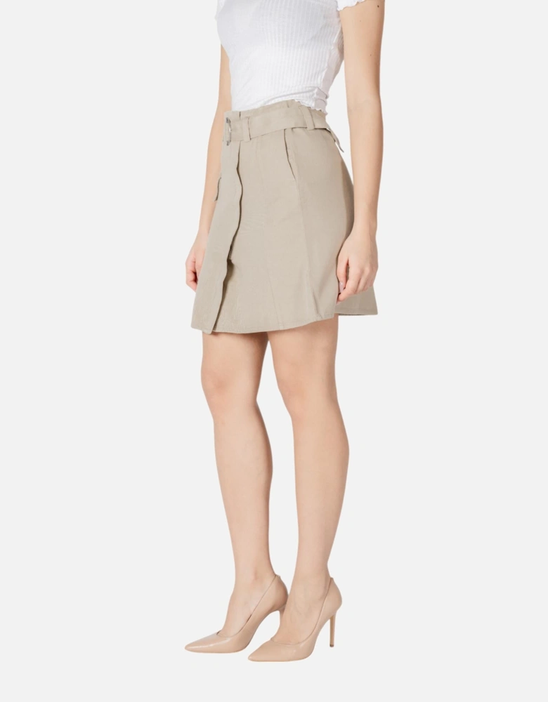 Cotton Skirt with Side Pockets Women - Beige