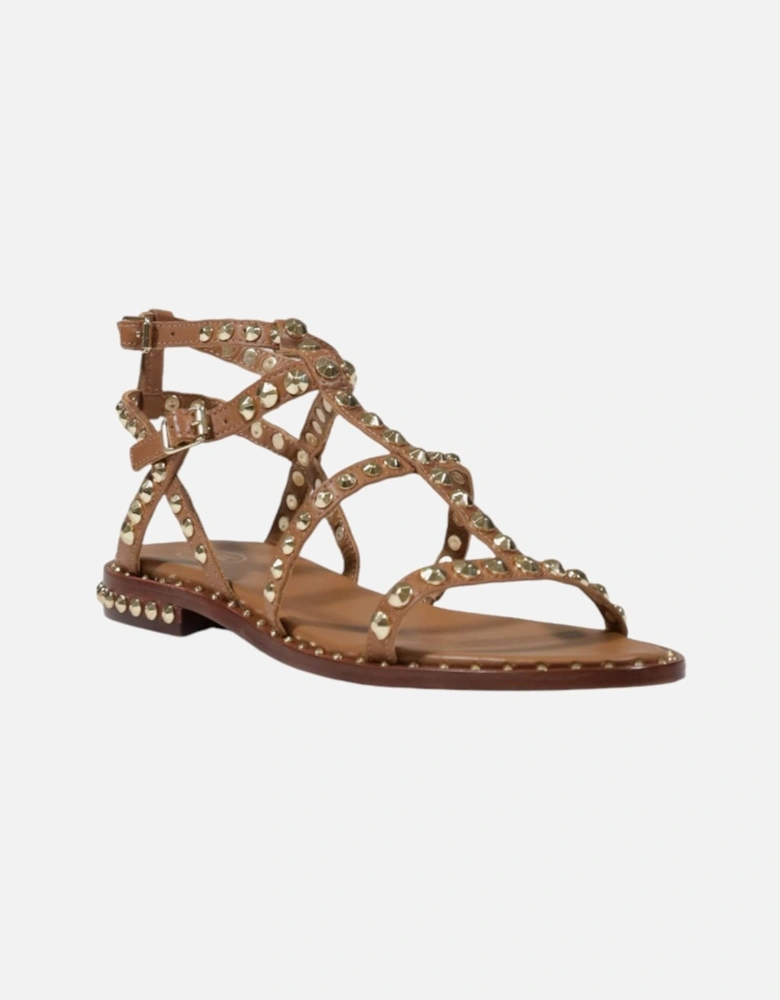 Leather Sandals with Buckle and Bow Detailing Women - Beige