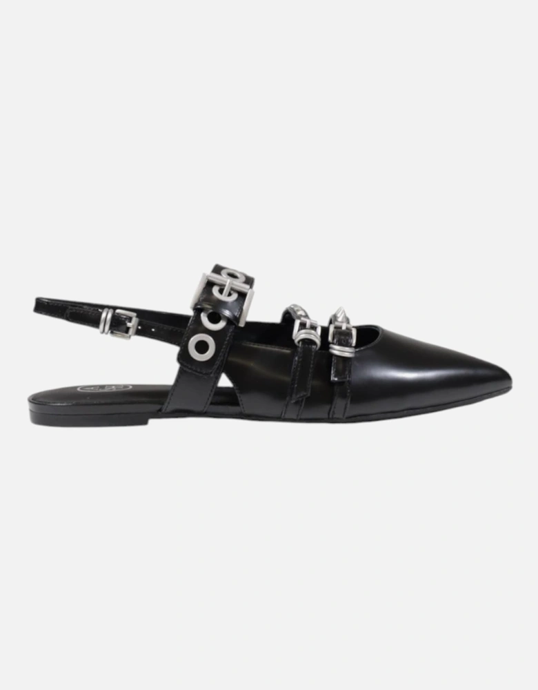 Peep Toe Leather Shoes with Buckle and Bow Women - Black Running Shoes