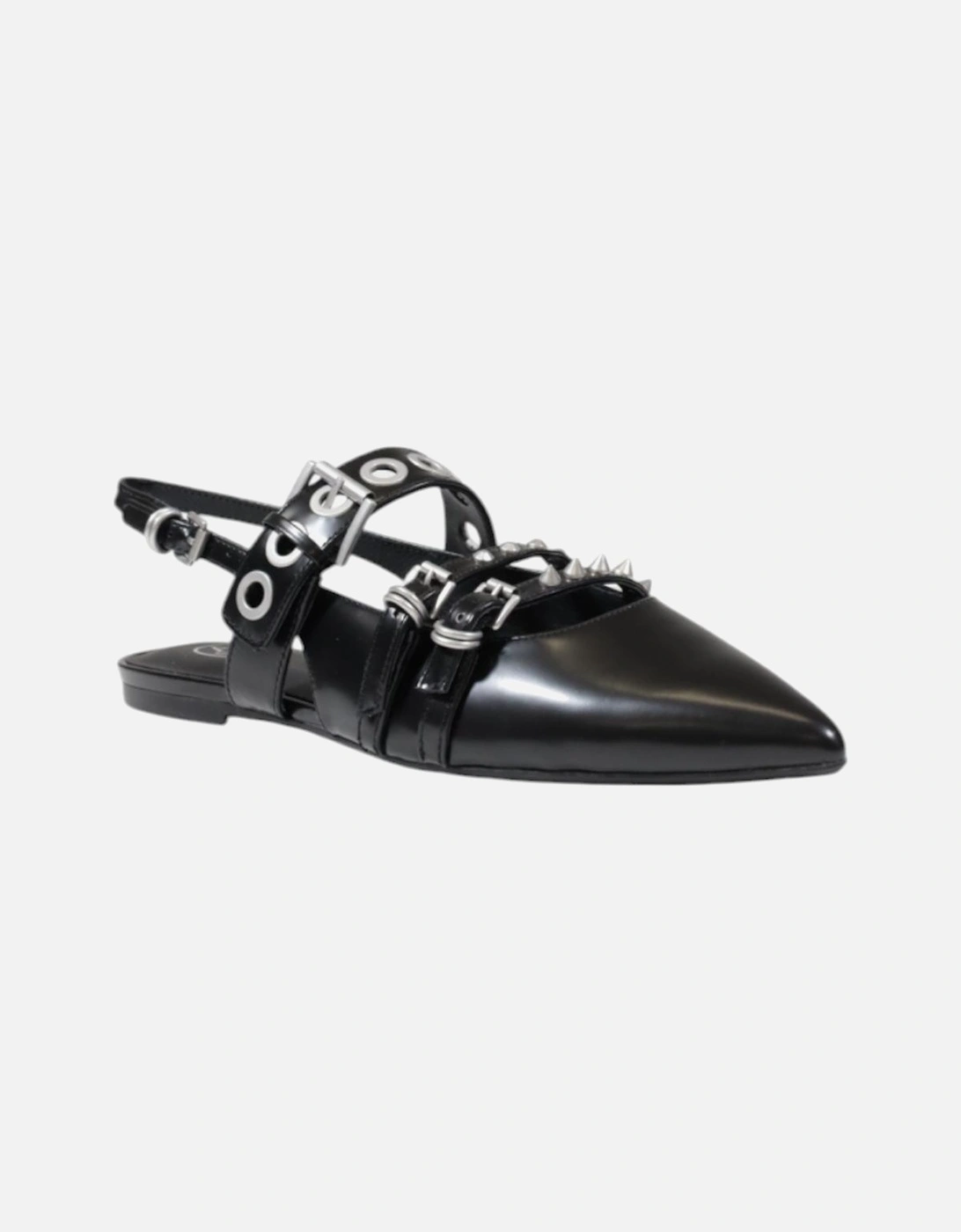 Peep Toe Leather Shoes with Buckle and Bow Women - Black Running Shoes