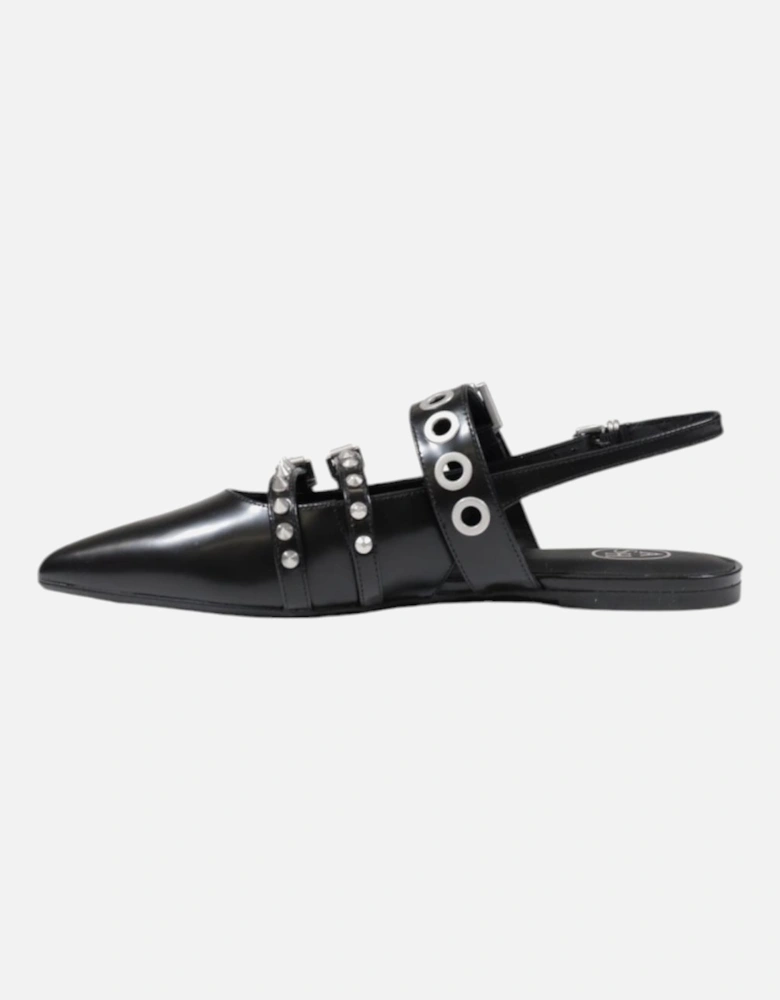 Peep Toe Leather Shoes with Buckle and Bow Women - Black Running Shoes