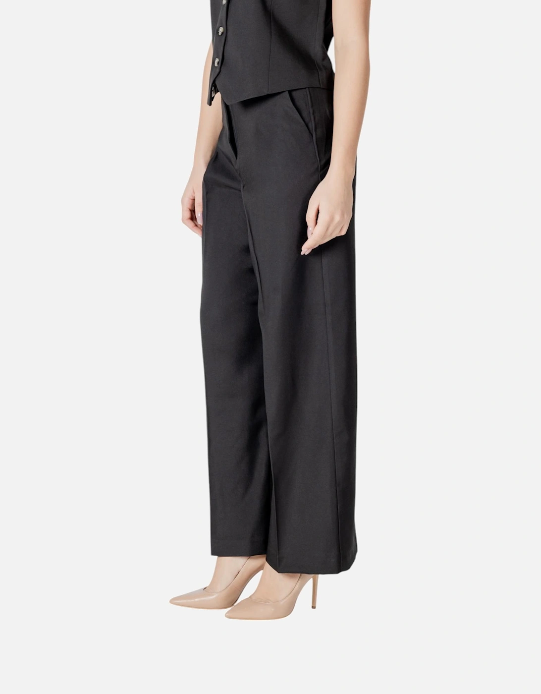 Zip and Button Cotton Trousers Women - Black