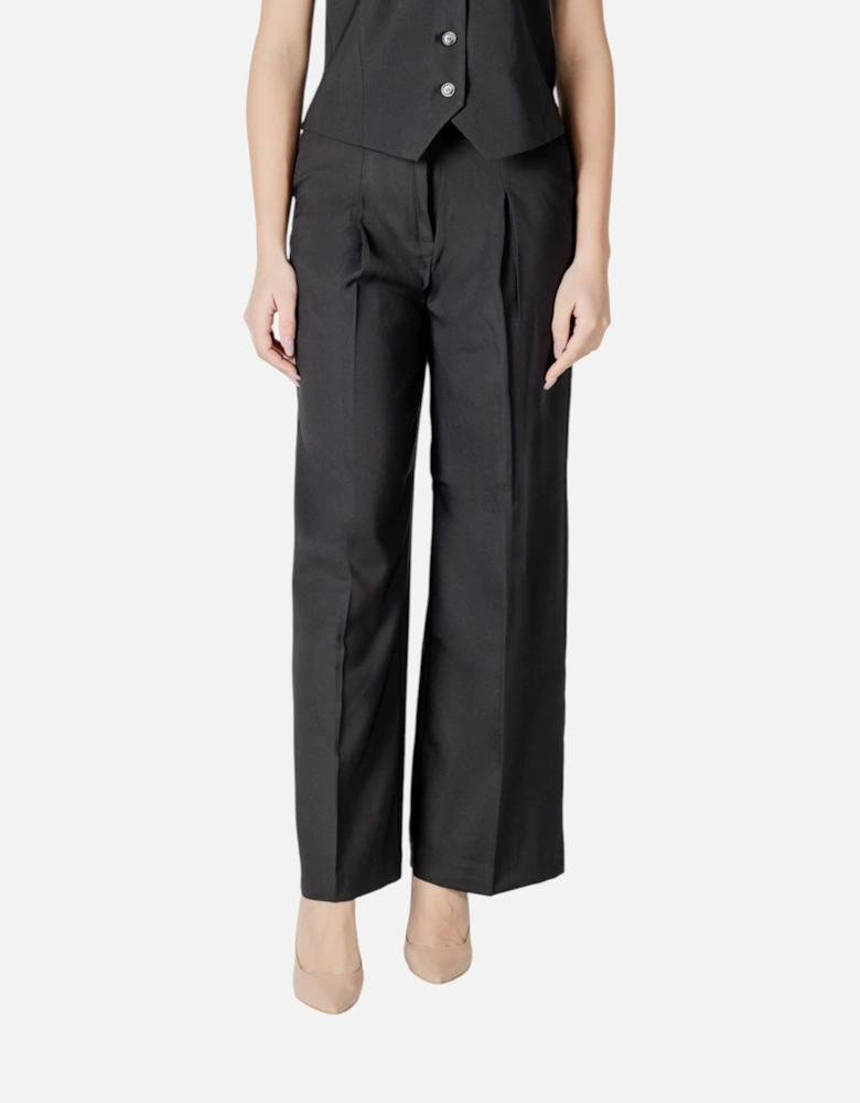 Zip and Button Cotton Trousers Women - Black