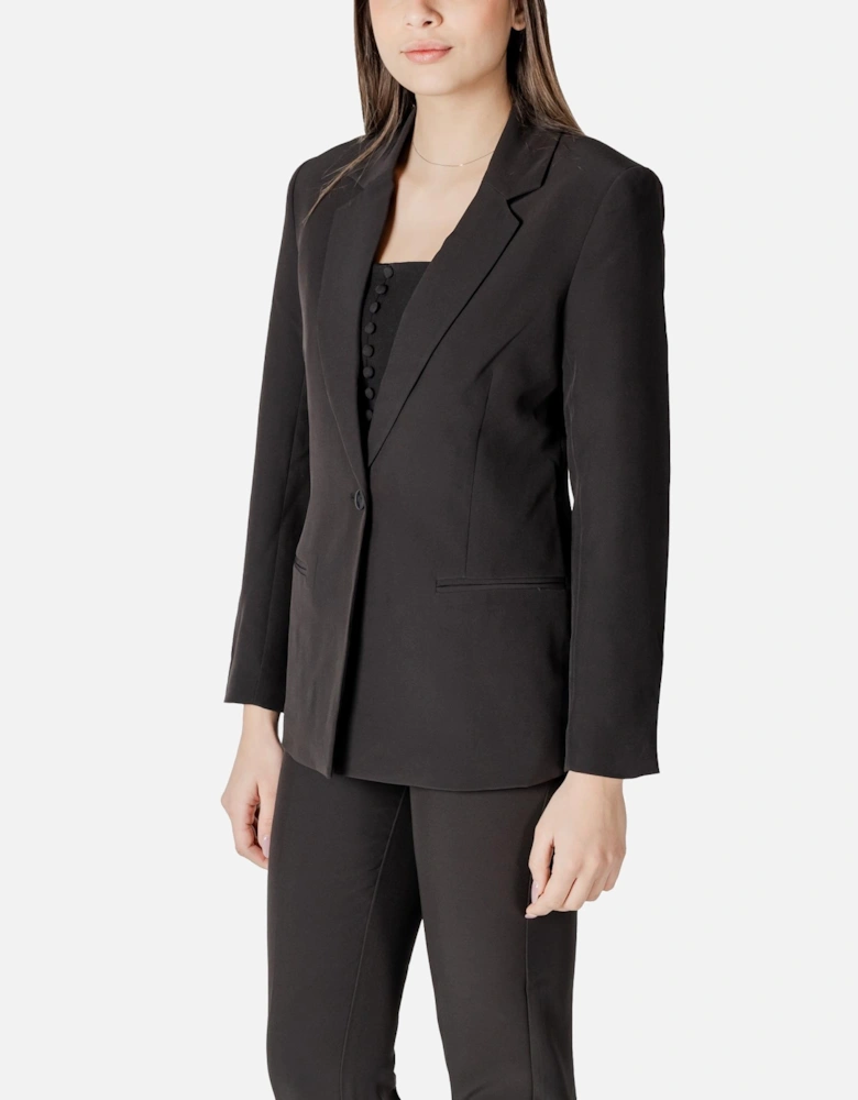Lapel Collar Long Sleeve Button Blazer Women - Black