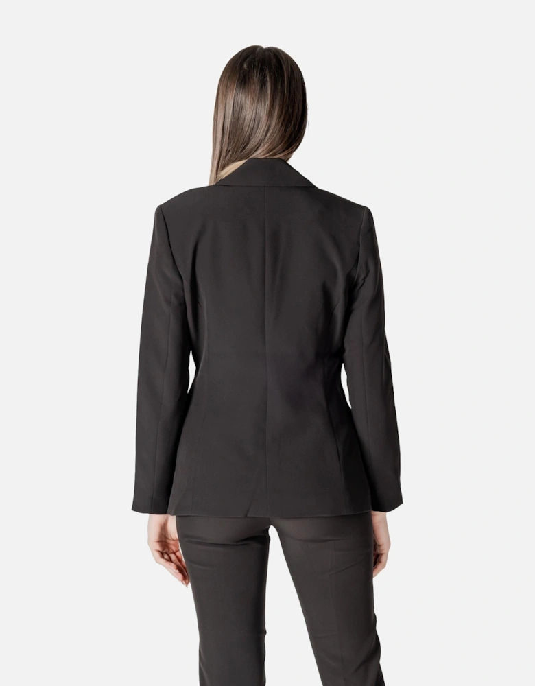 Lapel Collar Long Sleeve Button Blazer Women - Black