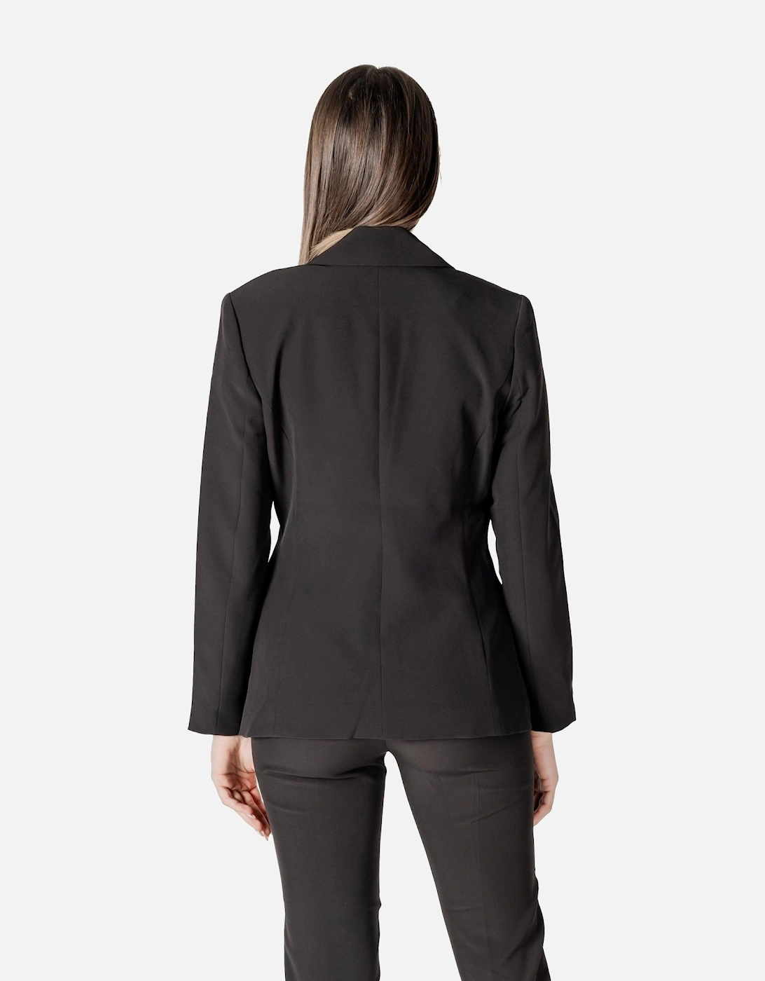 Lapel Collar Long Sleeve Button Blazer Women - Black