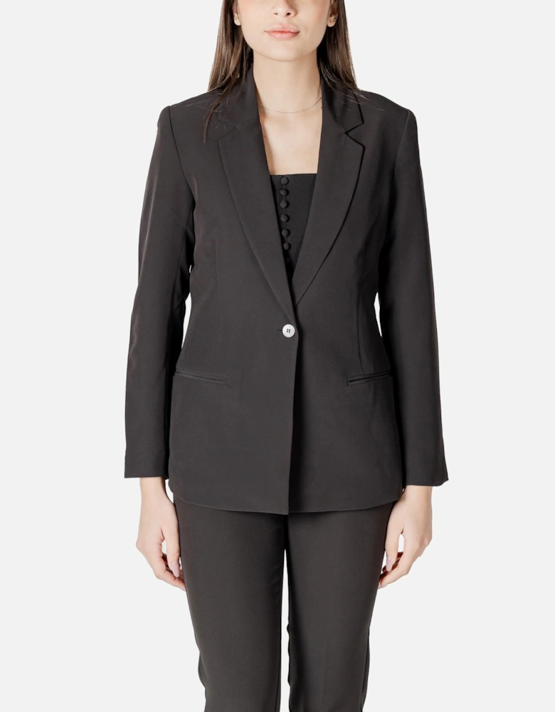 Lapel Collar Long Sleeve Button Blazer Women - Black