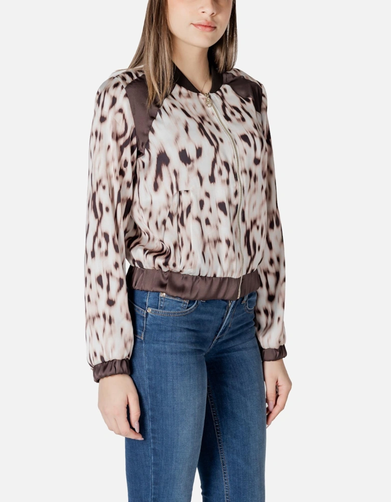 Round Neck Long Sleeve Jacket with Front Pockets Women - Beige Jackets
