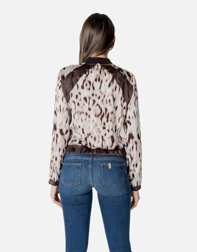 Round Neck Long Sleeve Jacket with Front Pockets Women - Beige Jackets