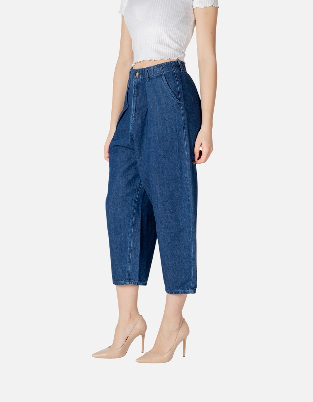 Zip and Button Front Pocket Jeans Women - Light Blue