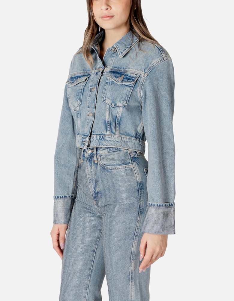 Cotton Jacket with Buttons and Front Pockets Women - Light Blue