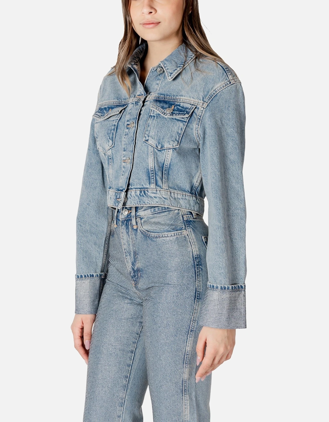 Cotton Jacket with Buttons and Front Pockets Women - Light Blue