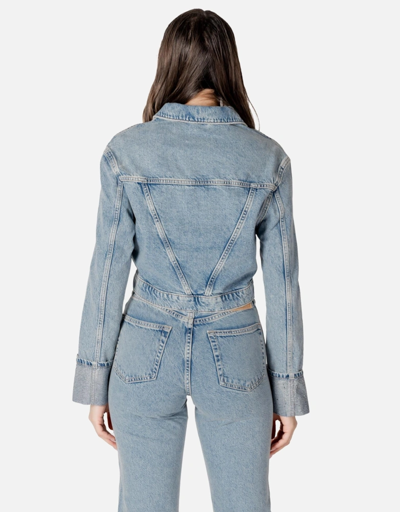 Cotton Jacket with Buttons and Front Pockets Women - Light Blue