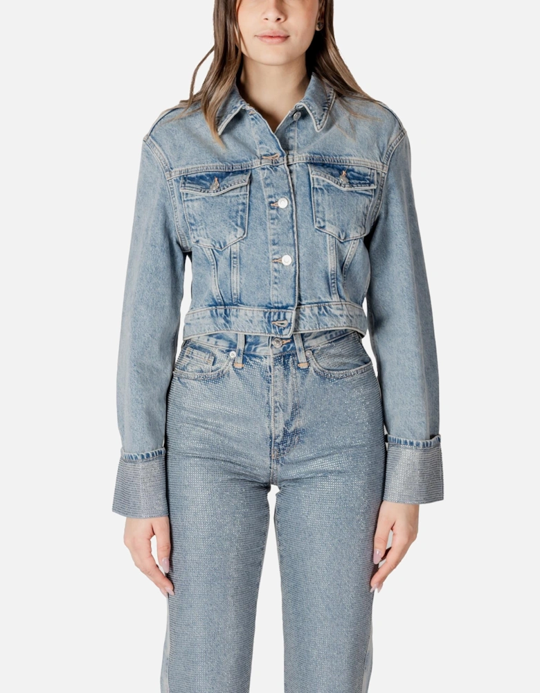 Cotton Jacket with Buttons and Front Pockets Women - Light Blue