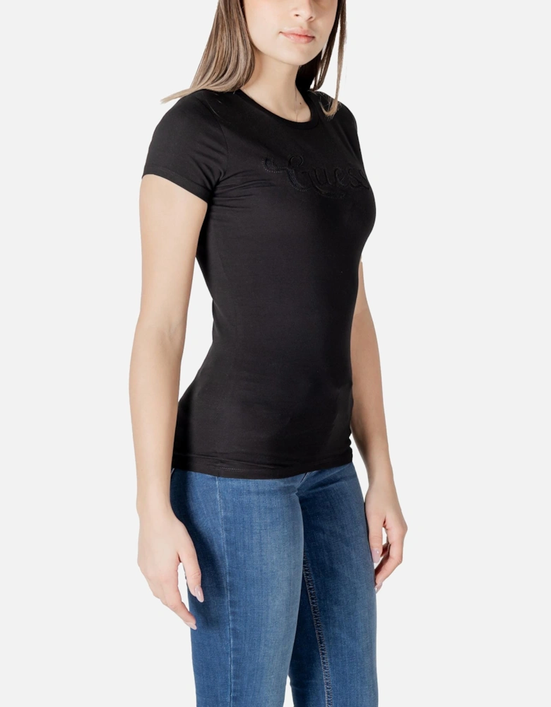 Printed Short Sleeve Round Neck T-Shirt Women - Black Shirts