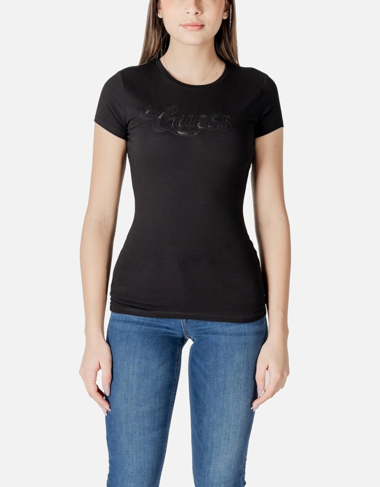 Printed Short Sleeve Round Neck T-Shirt Women - Black Shirts