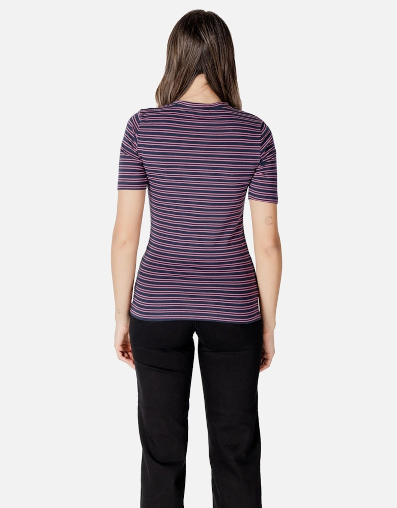 Striped Short Sleeve Round Neck T-Shirt Women - Blue Shirts