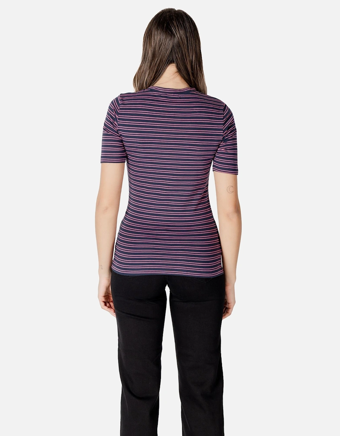 Striped Short Sleeve Round Neck T-Shirt Women - Blue Shirts