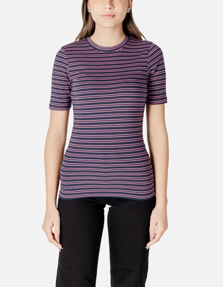 Striped Short Sleeve Round Neck T-Shirt Women - Blue Shirts