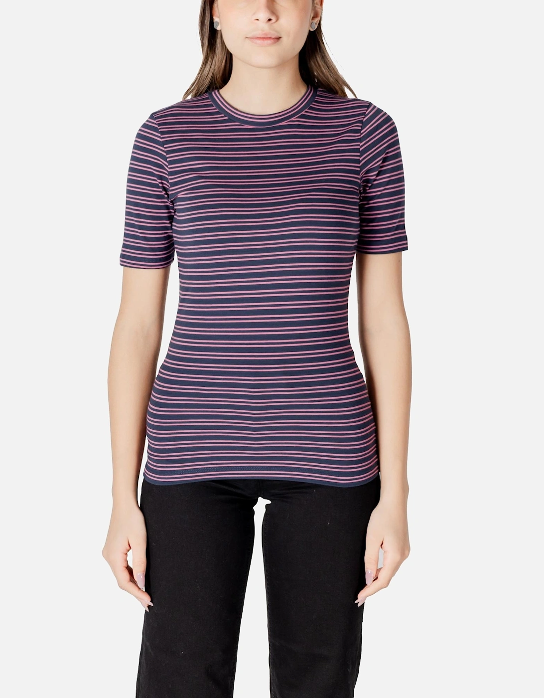 Striped Short Sleeve Round Neck T-Shirt Women - Blue Shirts, 4 of 3