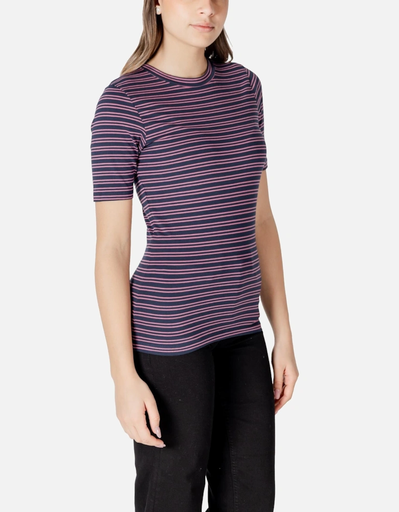 Striped Short Sleeve Round Neck T-Shirt Women - Blue Shirts