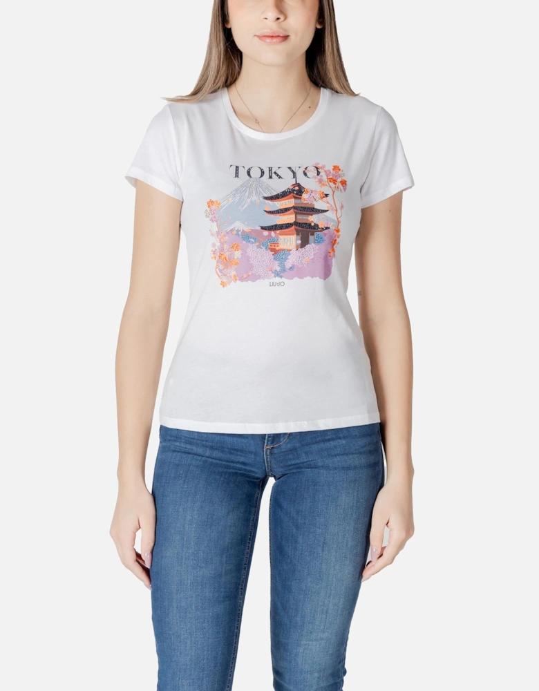 Printed Short Sleeve Round Neck T-shirt Women - White Shirts