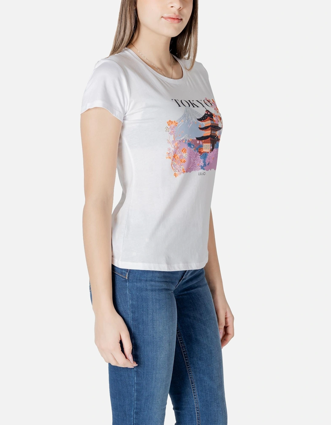 Printed Short Sleeve Round Neck T-shirt Women - White Shirts
